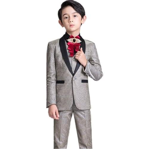 New Boys SuitsFormal Wedding Suits Kids Suits 5PCS Set Blazer Pants Shirt Vest Bowtie Flower Boys Party Tuxedos Costume Suit