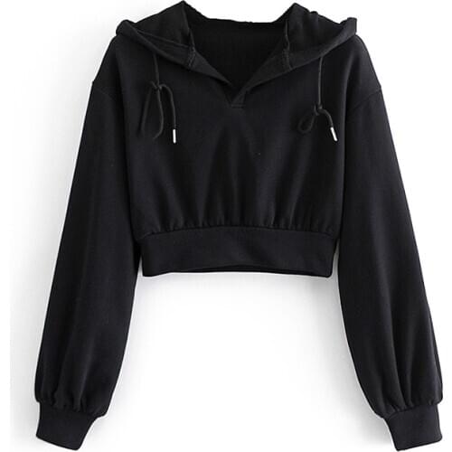 Autumn New Womens Drawstring Style Fashion Wide Truffle Navel Short Long Sleeves Hoodies