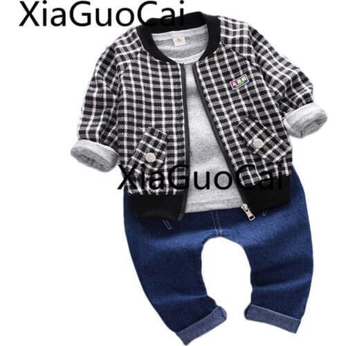 Boys Clothes Autumn Children Sets 2018 Lattice Three Piece Baby Sets Garment Kids Clothes Boys Autumn Toddler Boy Clothes