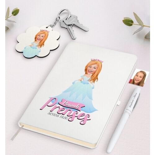 Personalized Cotton Princess Caricature Of White Notebook pen And Keychain Gift Set-4 Reliable Quality Gift Casual design