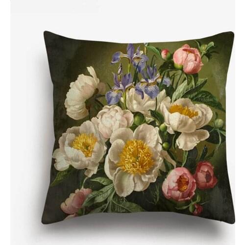 Retro Colorful Flower Cushion Covers European Oil Painting Floral Decorative Pillow Case 45X45cm Sofa Decoration