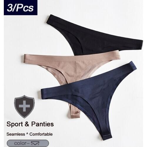 QIWN 3Pcs/lot Sexy Women Sport Panties Set Underwear Seamless Silk Thongs G-String Female Yoga String Low Waist Lady Lingerie
