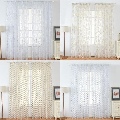 1 Piece Elegant Window Door Tulle Sheer Curtains Voile Drape for Home Bedroom Living Room Balcony Partition 1 x 2m