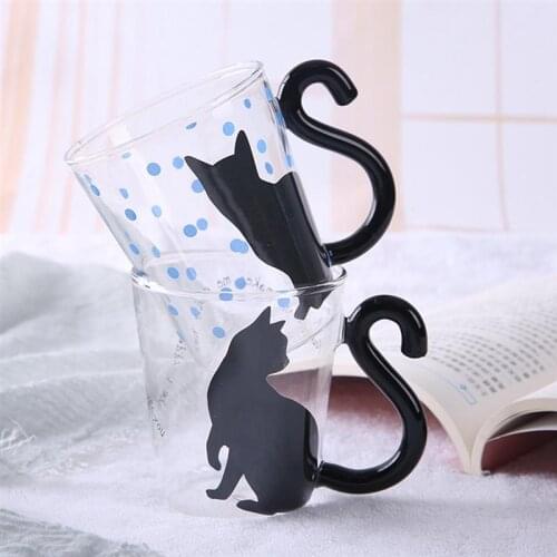 Cute Cats Glass Water Cup Cat Tail Handle Mug Milk Tea Coffee Fruit Juice Mug Drinkware Home Office Cup Lovers Gifts