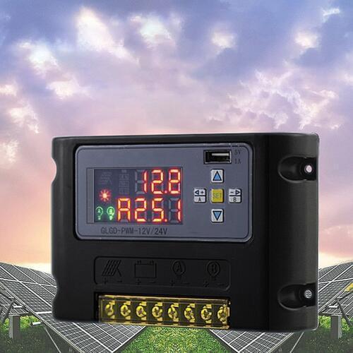 Solar Controller 12V 24V 30A with USB Dual output Digital display Controller Automatic Identification Light control timing
