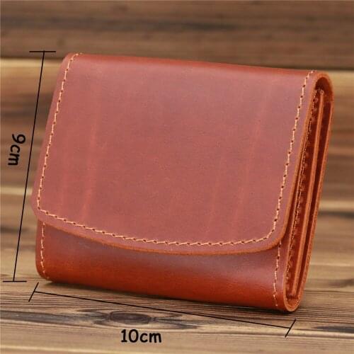 Vintage Genuine Leather Wallet Men Handmade Purse with Zipper Coin Pocket Short Wallet Male Creative Designer Money Bag