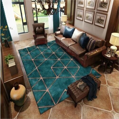 American Style Green Rug Modern Living Room Rug Luxury Turquoise Rug Golden Geometric Pattern Rug Rug