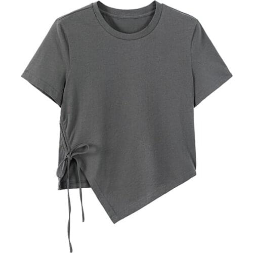 Top Black Short-sleeved Irregular T-shirt Women 2021 Summer High-quality Self-cultivation All-match Short Top Ladies T-shirt