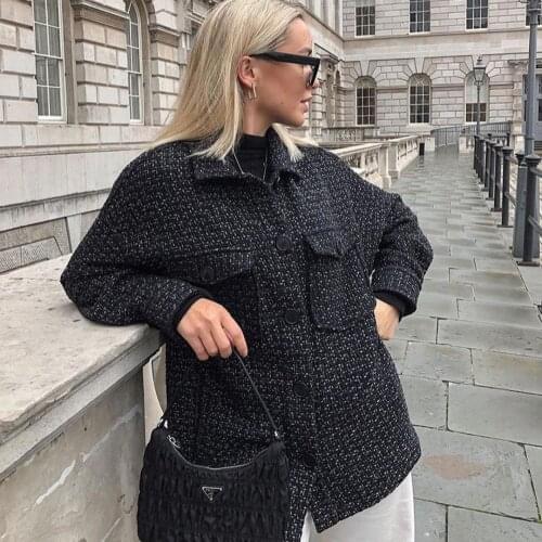ZA new autumn and winter womens jacket oversized tweed texture womens coat fashion high street European and American style wom