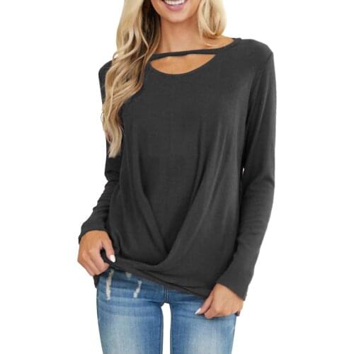 Plus size Womens Tops And Blouses Women Cutout Long Sleeve Casual Blouse Shirts Knot Tunics Blouse Blusas Mujer De Moda 2021