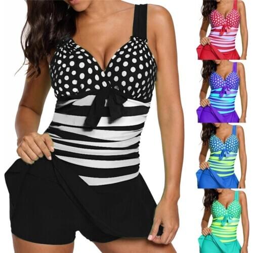 Women Sexy Dot Striped Plus Size Tankini Swimsuits Swimwear For Woman Swimdress Push Up With Shorts Sport Two Pieces 5XL