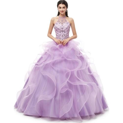 Vestidos de 15 años 2019 Sweet 15 Gowns Lilac Quinceanera Dresses Halter Neck Ballgown Prom Dress Ruffles Skirt Real Photos