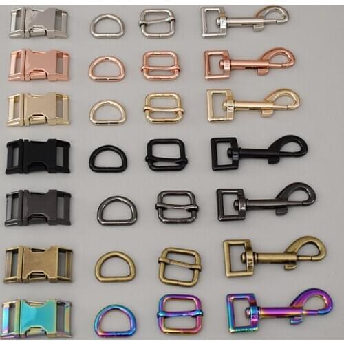 1 set 20mm metal buckle+adjust buckle+D ring+dog clasp retailing for handmade puppy Collar leash set harness Dee Rings bag