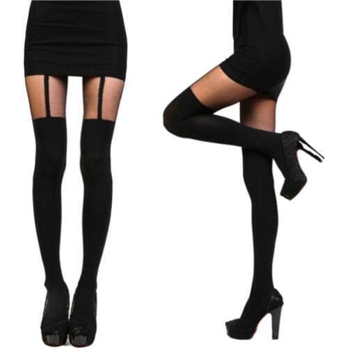 1pair fashion Female Sexy Black Fake Garter Belt Suspender Tights Over The Knee Hosiery Stocking One Size