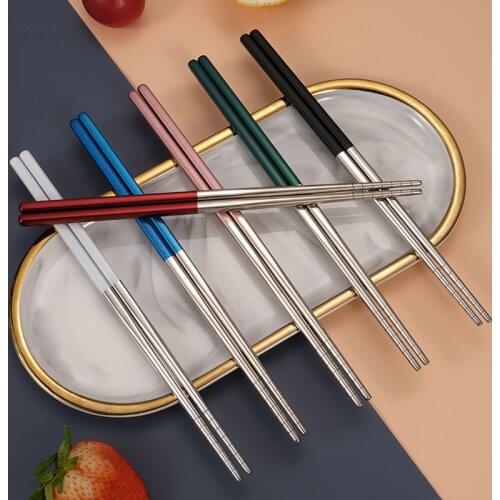 1 Pair Stainless Steel Chopsticks Metal Chopsticks Tableware Silver Multicolor Wedding Party Festival Supplies Kitchen Utensils