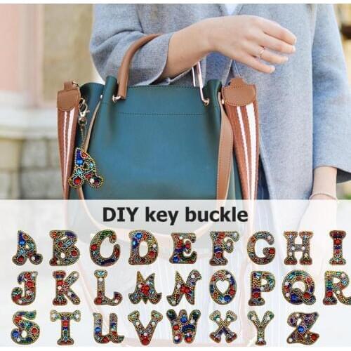 1PC 5D DIY Painting English Letters Diamond Embroidery A-Z Alphabet Letters Painting Key Chain Pendant