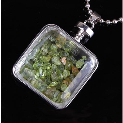 100-Unique Trendy 1 Pcs Silver Plated Green Quartz Wish Bottle Square Shape Pendant For Anniversary Jewelry