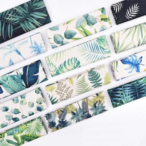 145cm Cotton linen fabric hemp cloth burlap DIY tablecloth pillow curtain fabric dew green plants flowers printing 550g/meter