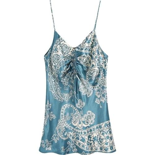 2021 Women Chic Fashion Lace-up Detail Printed Mini Dress Vintage Backless Thin Straps Female Dresses Vestidos Mujer