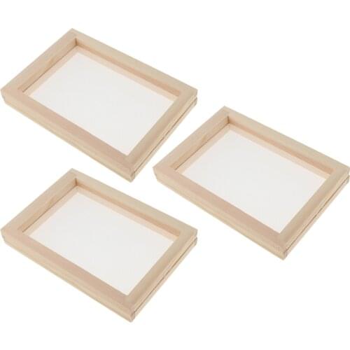 3pcs 2 in 1 Wood Paper Making Frame Papermaking Mold Rectangular Mould Frame