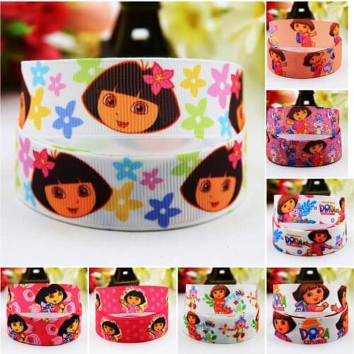 7/8'' 22mm,1" 25mm,1-1/2" 38mm,3" 75mm Ruban Dora Cartoon Character printed Grosgrain Ribbon party decoration 10 Yards