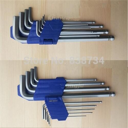 9pcs/set matte chrome ball end hex allen key wrench spanner set 1/16"-3/8"