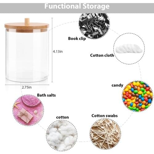 Acrylic Transparent Makeup Cotton Swabs Box Cosmetic Cotton Pads Holder Bamboo Lid Plastic Storage Container Home Organizer Case