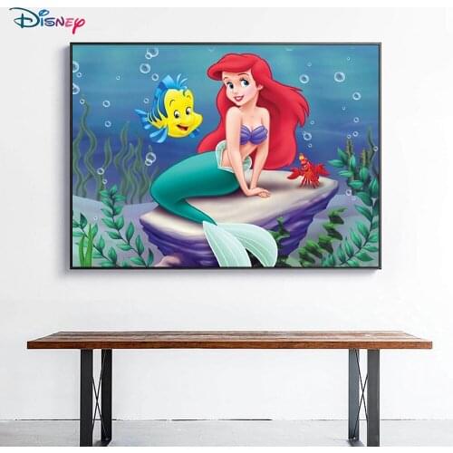 Disney Diamond Painted Little Mermaid Full Round Square Diamond Embroidered Mosaic Handmade Interior Decoration DIY 5D