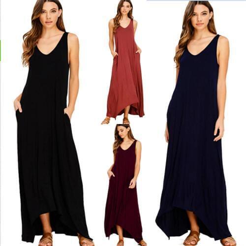 BYUAN 2018 Summer Ladies Dresses Women Ankle-Length Long Dress Tank Sleeveless Sexy Dress Solid Loose Casual Beach Dress Women
