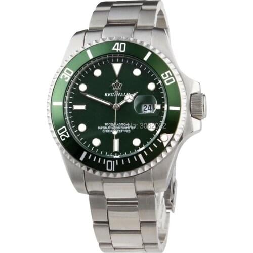 Reginald Sports Watch Green Dial Classic Luminous Diver Watch Quartz Military Mens Watches Stainless Steel Watches Waterproof