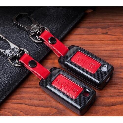 Carbon Fiber Genuine Leather Car Key Case Cover For Peugeot 107 206 207 208 306 307 308 407 408 508 RCZ For Citroen C2 C3 C4 C5