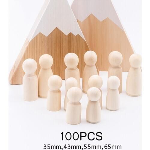 100pc Wooden Painted Peg Dolls Handmade DIY Unfinished Wood Blank Home Decor Boy Girl Doll Mini Wood Craft For Kids Gifts
