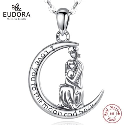 Eudora Real 925 Sterling Mother Baby Moon Pendant Necklace Family Fashion Fina Jewelry Birthday Gift for Mom Child cy679