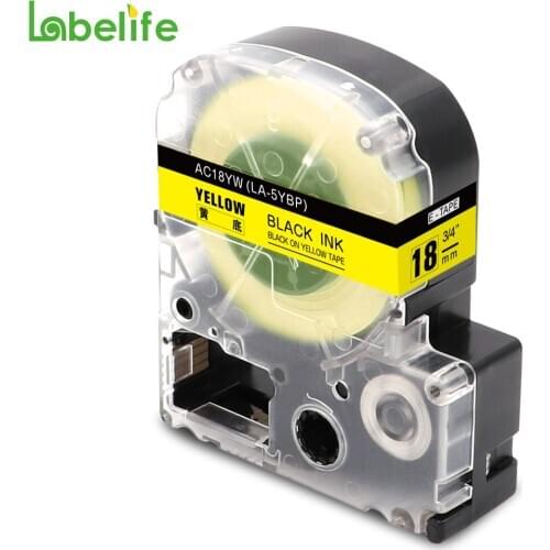Labelife SC18Y Black On Yellow Compatible Epson Labelworks 18mmx8m Label Tape Cartridge Label Maker Tape Refill Cartridge