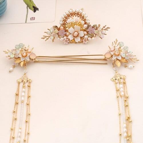 Chinese Tassel Womens Pair of Hair Stick Fairy Hair Accessories Ancient Costume Wedding Ornament crowns and tiaras