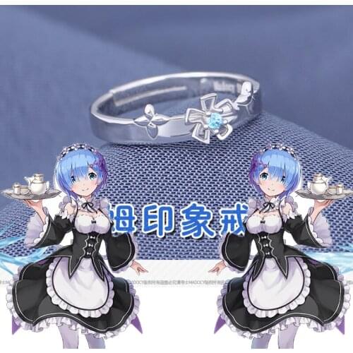 Hot Anime Rings Re:Zero Rem 925 Sterling Silver Finger Ring Fashion Jewelry Adjustable UnisexTake Photo Props Christmas Gifts
