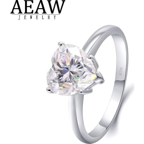 AEAW 18K White Gold 2ct Heart Shape DF Color with Baguette Moissanite Engagement Ring