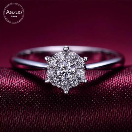 Aazuo 18K White Gold Real Diamond Luxury Group Micro Paved Flower Ring for Woman Charm Jewelry Gift tiny thin Customization