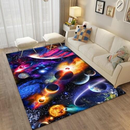 Space Carpet For Kids Room 3D Universe Planet Children Floor Play Mat Boys Bedroom Bedside Carpet Soft Flannel Sponge Area Rug