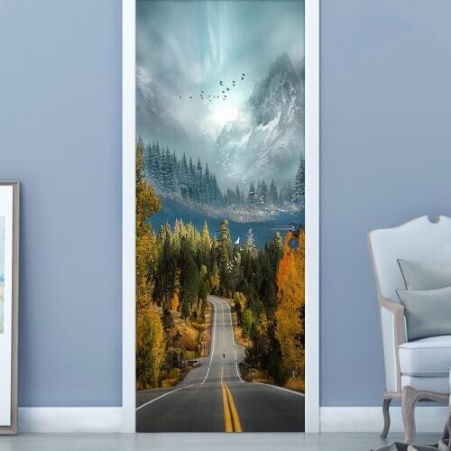 Beautiful Scenery Of Forest Road Wall Stickers Home Decoration DIY Door Sticker Porch Bedroom Art Mural Peel & Stick Wallpaper