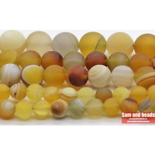 Factory Price Natural Stone Dull Polish Matte Yellow Stripe Agates Round Loose Beads For Bracelet Necklace Making DMS13