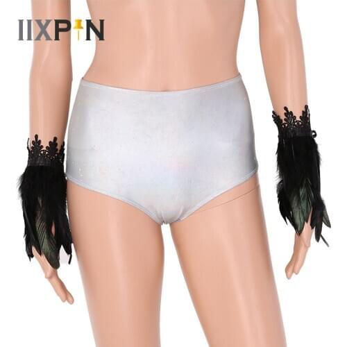 Feather Wrist Cuffs Real Natural Dyed Rooster Feather Wrist Cuffs With Ribbon Ties Halloween Fancy Cosplay Costume Accessories