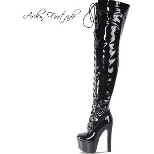 Arden Furtado Fashion Womens Shoes Winter Cross tied Womens Boots red over the knee thigh high boots white booties 45 46 47 48