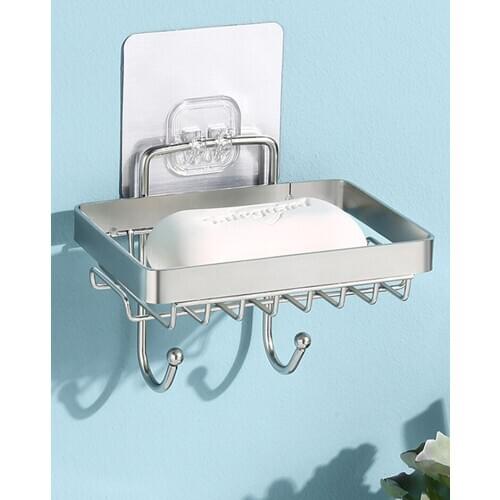 Soap Dish Wall Storage Rack Holder Stainless Steel Soap Box Punch-free Bathroom Soap Holder Soap Rack Self Bathroom Organizer