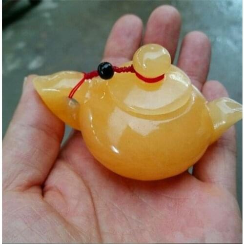 Natural 7A huang long jade A Hand-Carved jade kettle pot yellow jade pendant gift jade necklace pendants jewelry women men jade