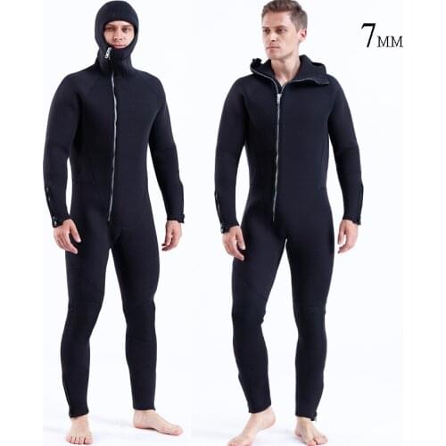 7mm Neoprene Wetsuit mens Hooded Diving suit men Long-sleeved snorkeling Spearfishing One piece Wetsuit winter thermal Swimsuit