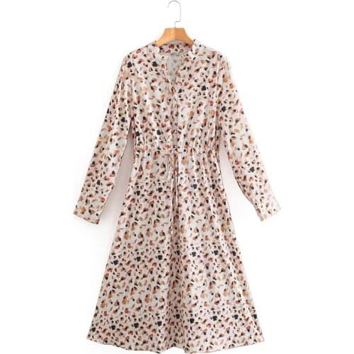 New ladies leopard print dress long sleeve street girl dress female party prom dress