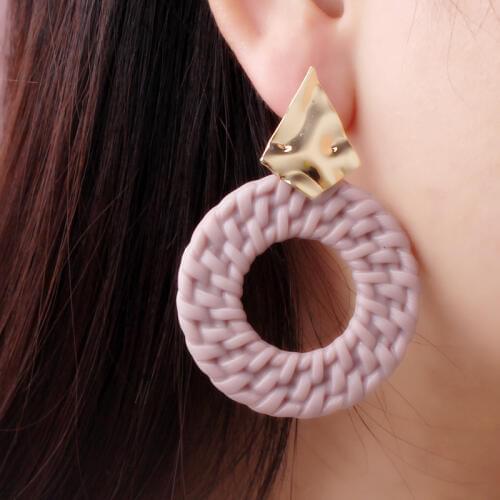 New Geometric Round Square Waterdrop Pendant Earring Female Rattan Hand-woven Sweet Wedding Party Bohemia Jewelry Accessories