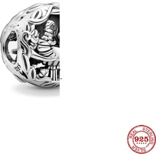 New Original Silver Color Heart & Rose Round Openwork diy Bead Fit European Pandora Charms Bracelet Bangles Diy Jewelry P433