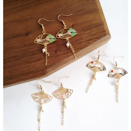 New Fairy Trend Japanese and Korean Fan Earrings Beautiful Lotus Temperament Daily Wear Lady Charm Fashion Accessories